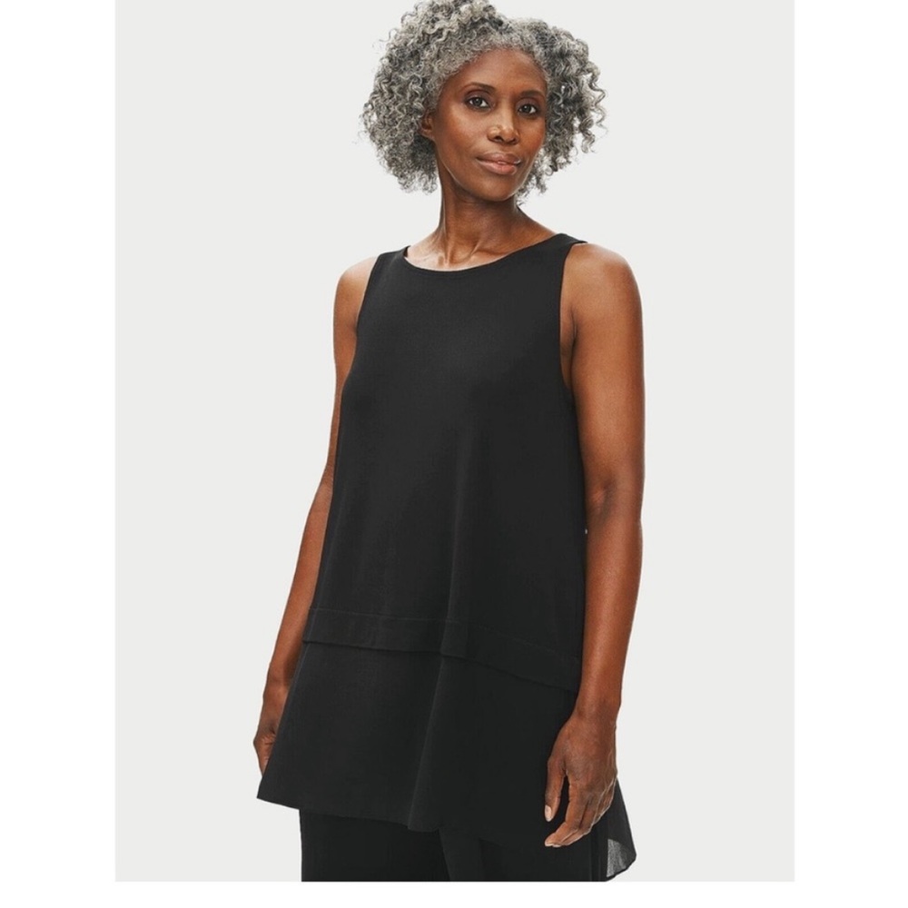 EILEEN FISHER Black Tank with Asymmetrical Hem Size Medium